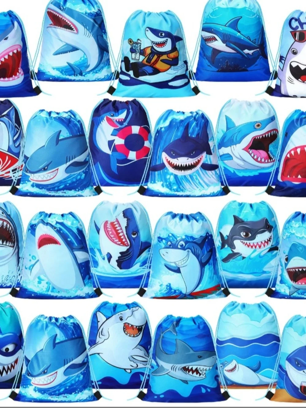 Shark Drawstring Bags Bulk Kids Summer Party Favor Bags Shark Gift Goodie Treat